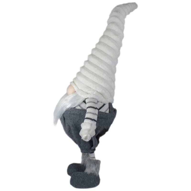 25" White and Gray Standing Gnome Tabletop Christmas Decoration