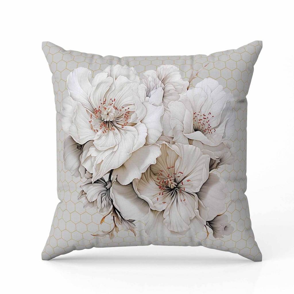 Magnolia Majesty Faux Suede Reversible Throw Pillow Off and White