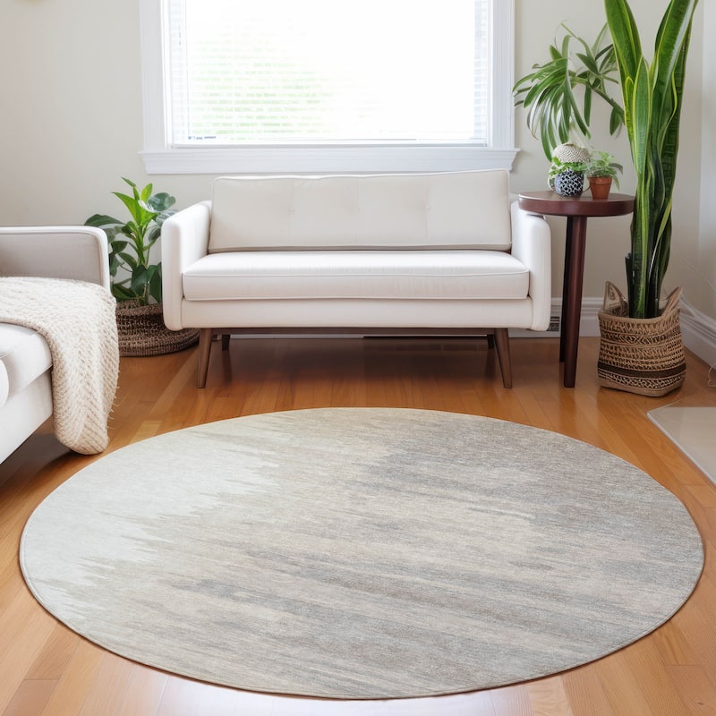 Machine Washable Indoor/ Outdoor Brushstrokes Ombre Chantille Rug - Ivory - 8' x 8'