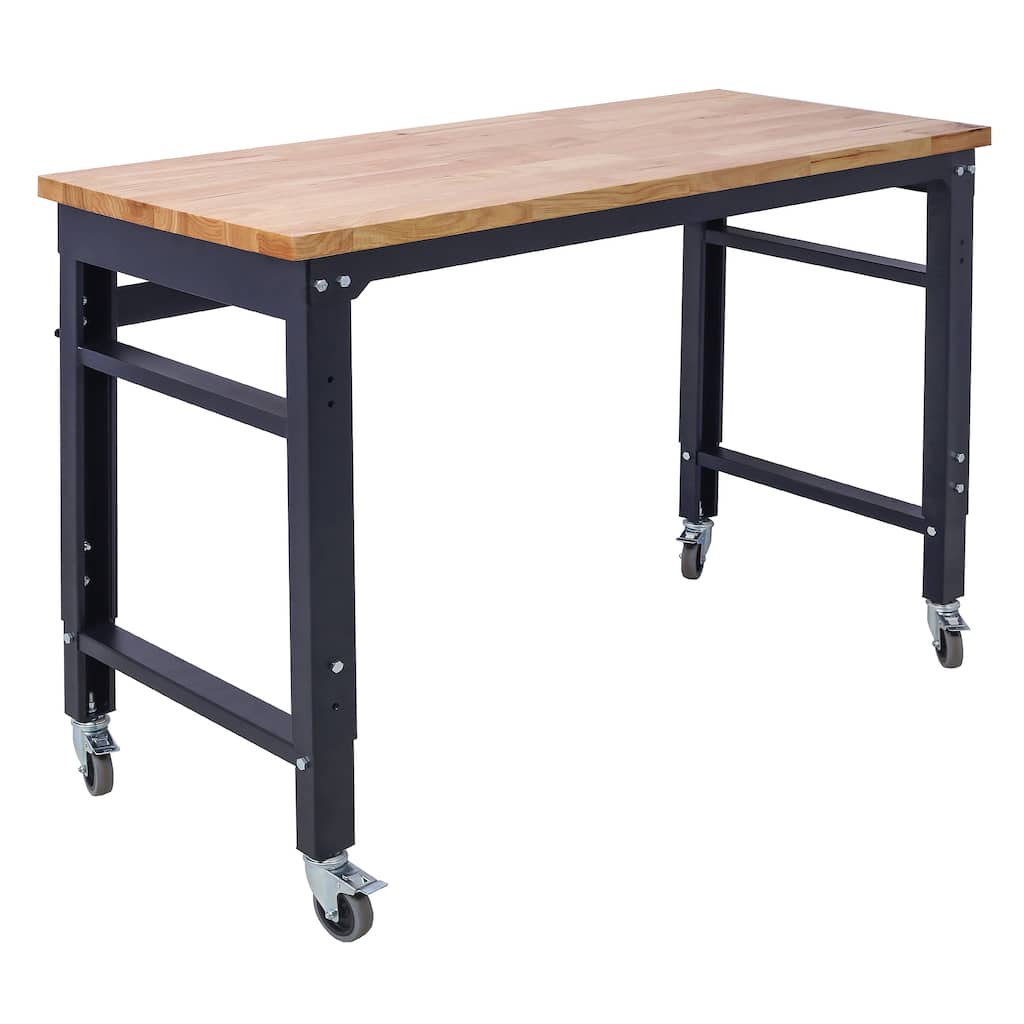 48" Rolling Workbenches with Rubber Wood Top and Adjustable Height