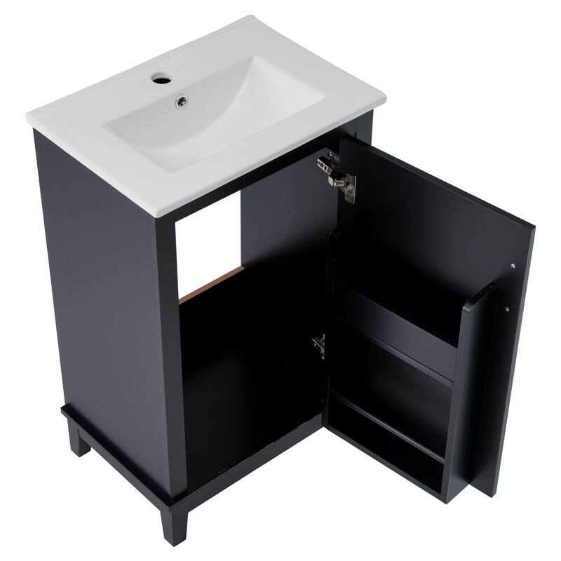 20 Inch Modern Small Bathroom Vanity Cabinet With Ceramic Basin,Ample Storage,1 Soft Close Doo