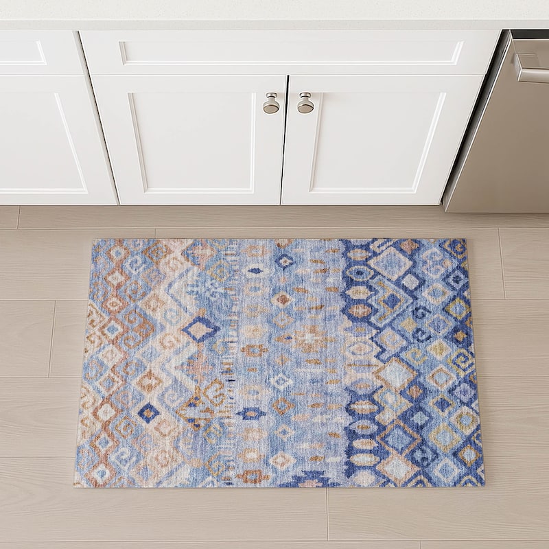 Machine Washable Indoor/ Outdoor Boho Moroccan Chantille Rug