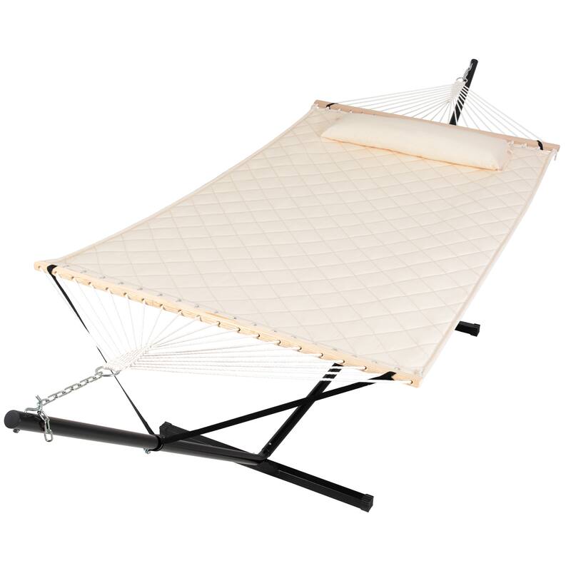 2 Person Quilted Hammock with 12ft. Stand - 147.6*35.4*47.6 - Beige