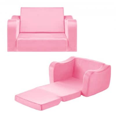 2 in 1 Soft Plush Fabric Convertible Toddler Couch Nap Bed with Armrest for Kids 18 Months-6 Years - 23.6 x 17.5 x 15.9 in