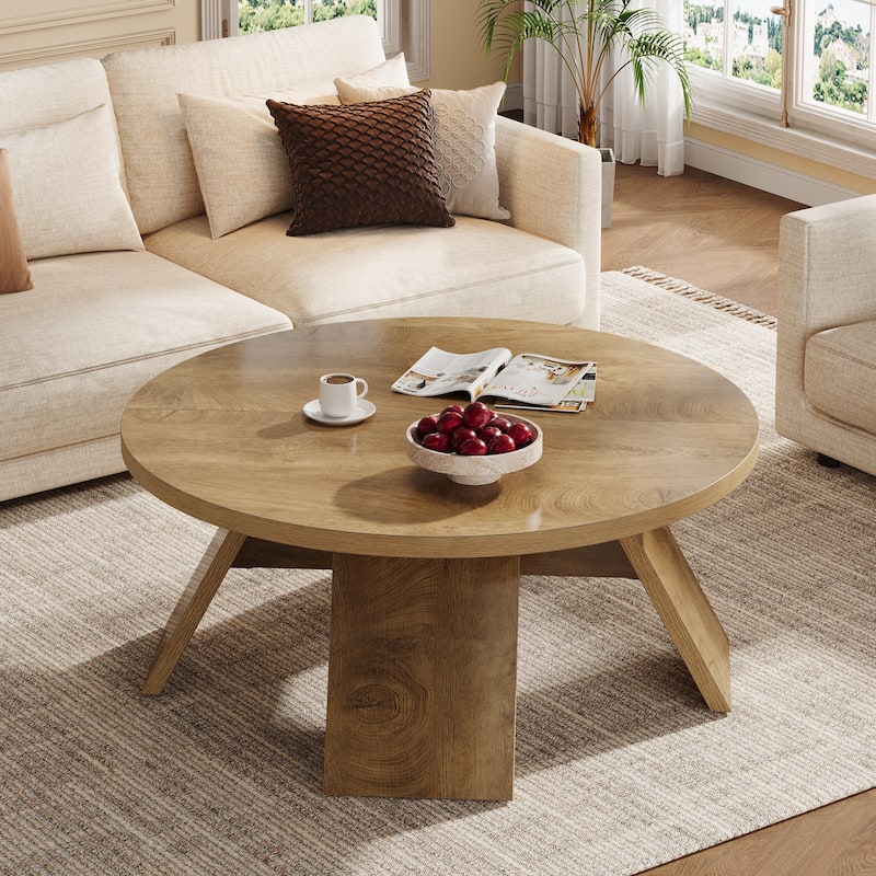 Circle Coffee Table with Splayed Legs - Brown