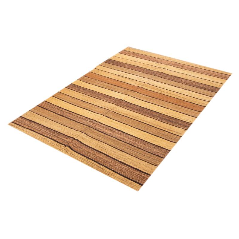 ECARPETGALLERY Flat-Weave Boho Tan Wool Kilim - 6'5 x 9'10