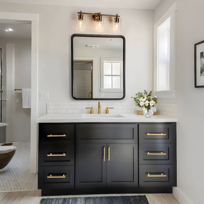 Modern Gold 3-Light Bathroom Vanity Light Cylinder Glass Wall sconce - W 22" x D 7.1" x H 9.6"