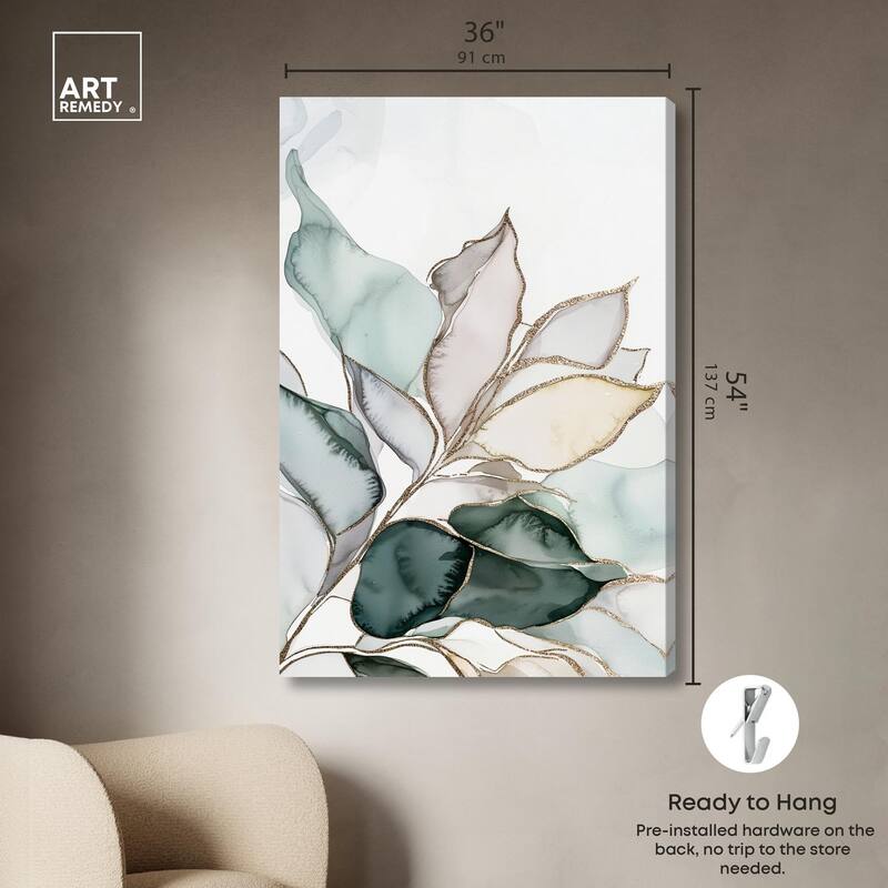 Pastel Leaves with Gold I Canvas by Art Remedy, Gallery Wrapped