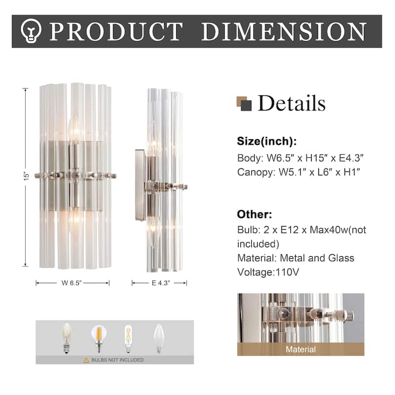 Casandra 2-Light Crystal Glass Bar Wall Sconce