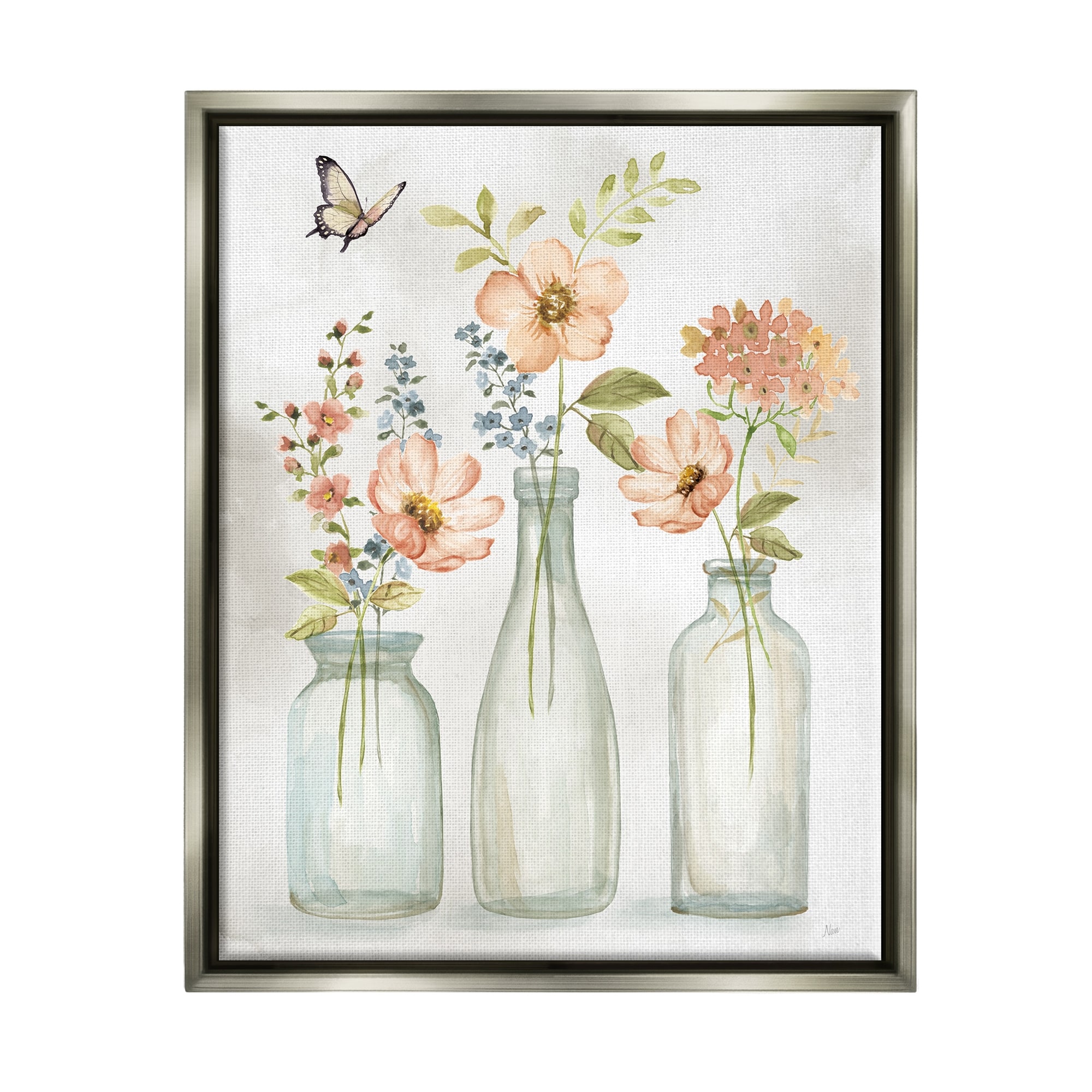 Stupell Soft Pink Flower Vases Framed Floater Canvas Wall Art Design by Nan