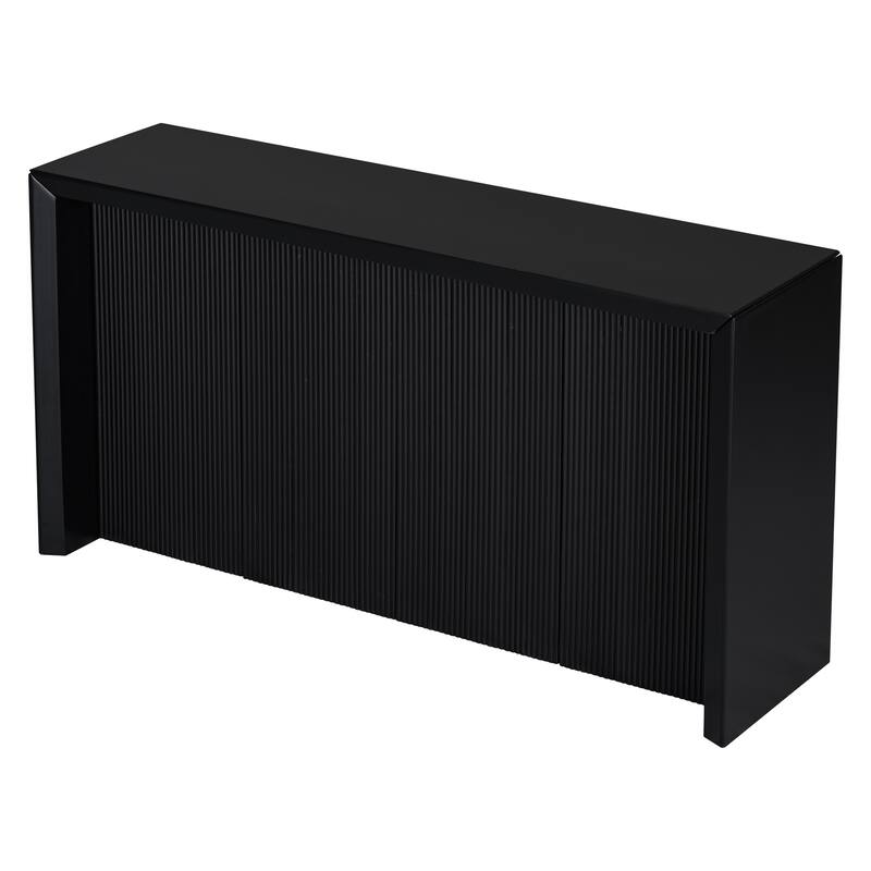 Acacia Wood Veneer Simple Entryway Table with Wavy Design - Black