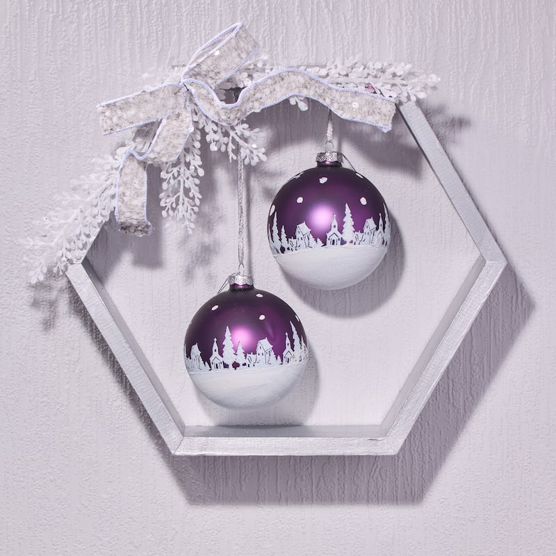 4" Glass Santa In Flight Ball Ornament Set of 2