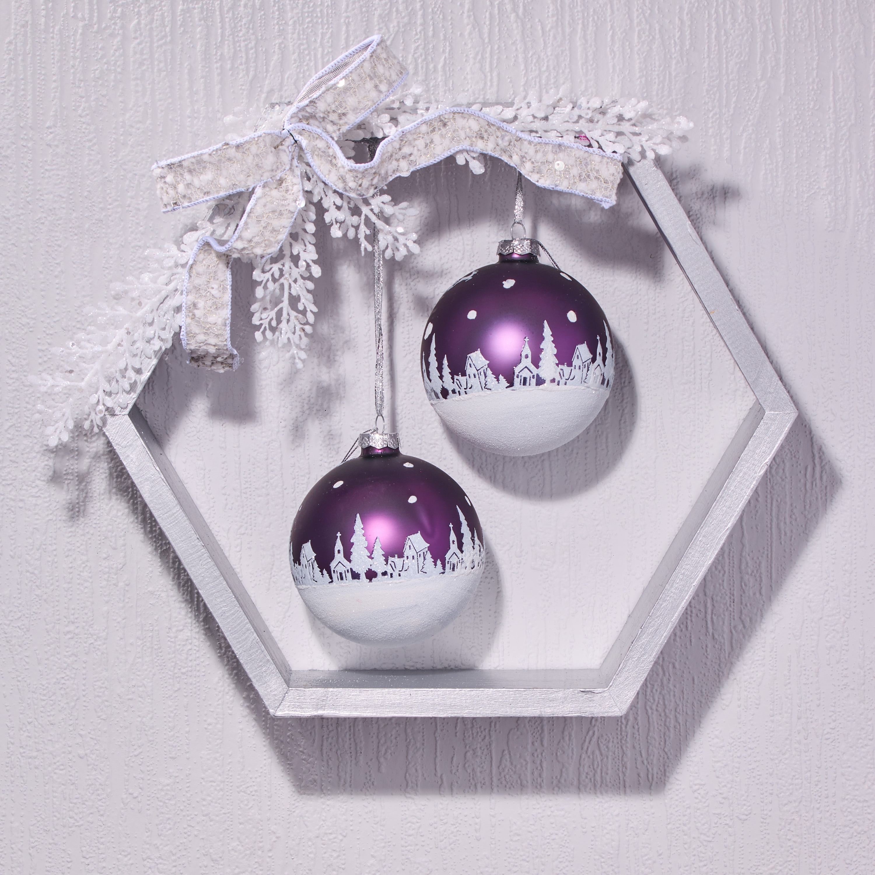 4" Glass Santa In Flight Ball Ornament Set of 2