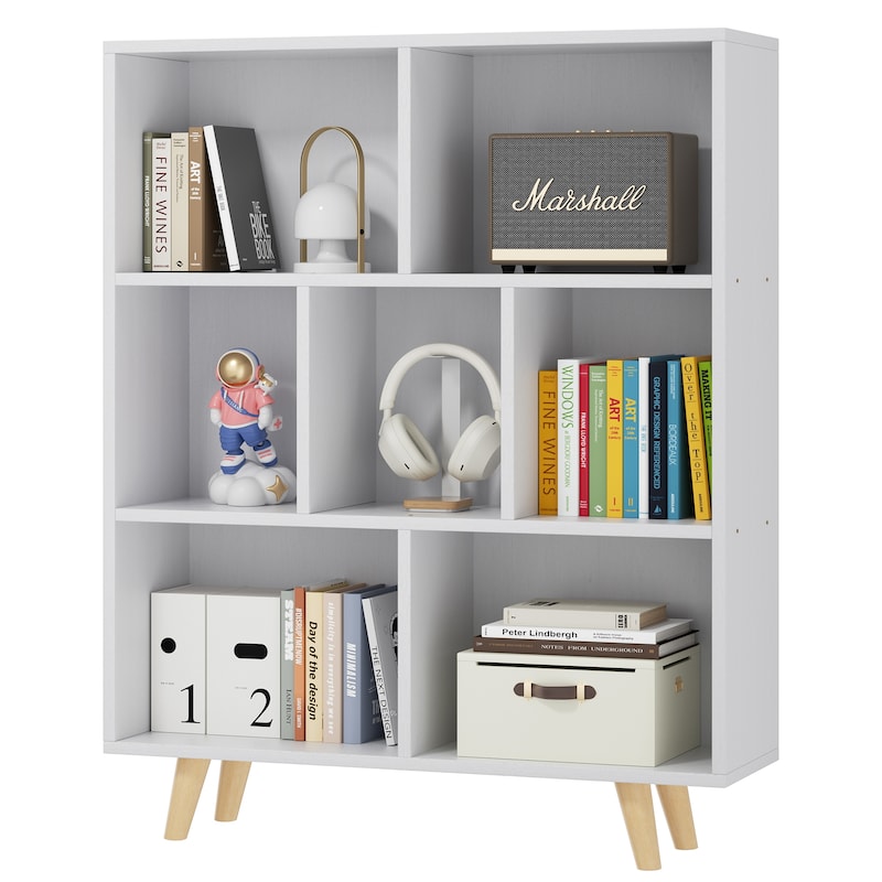 7 Cube Bookshelf, 3 Tier Storage Bookcase with Legs