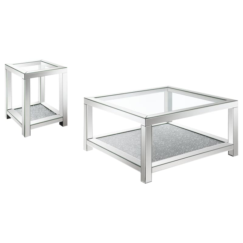 Valentina Mirrored Coffee And End Table Set Silver