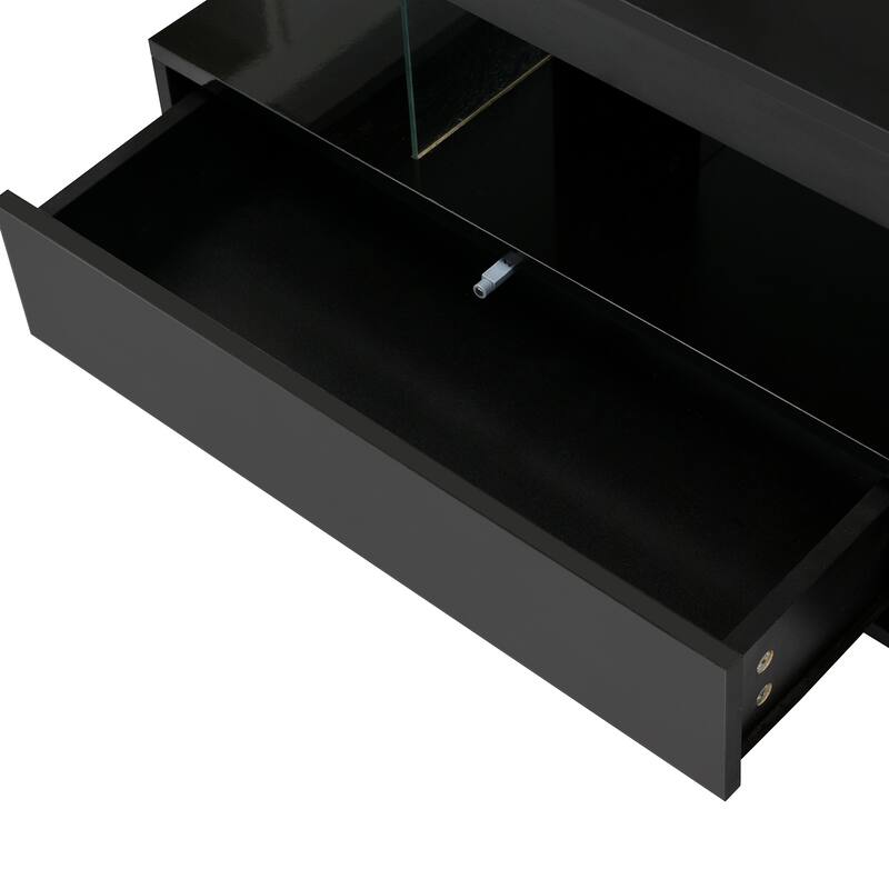Living Room Console Table Accent Table Center Table with 2 Drawers and LED Lights Coffee Table Dining Table,Black