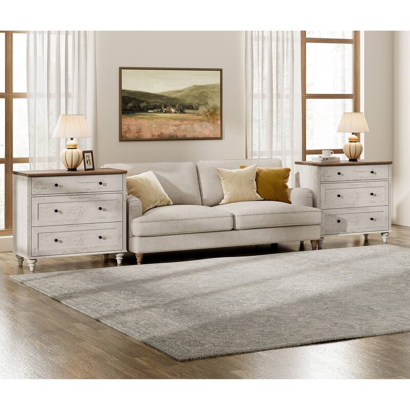 Farmhouse Nightstand with 3 Drawers, 34 inch