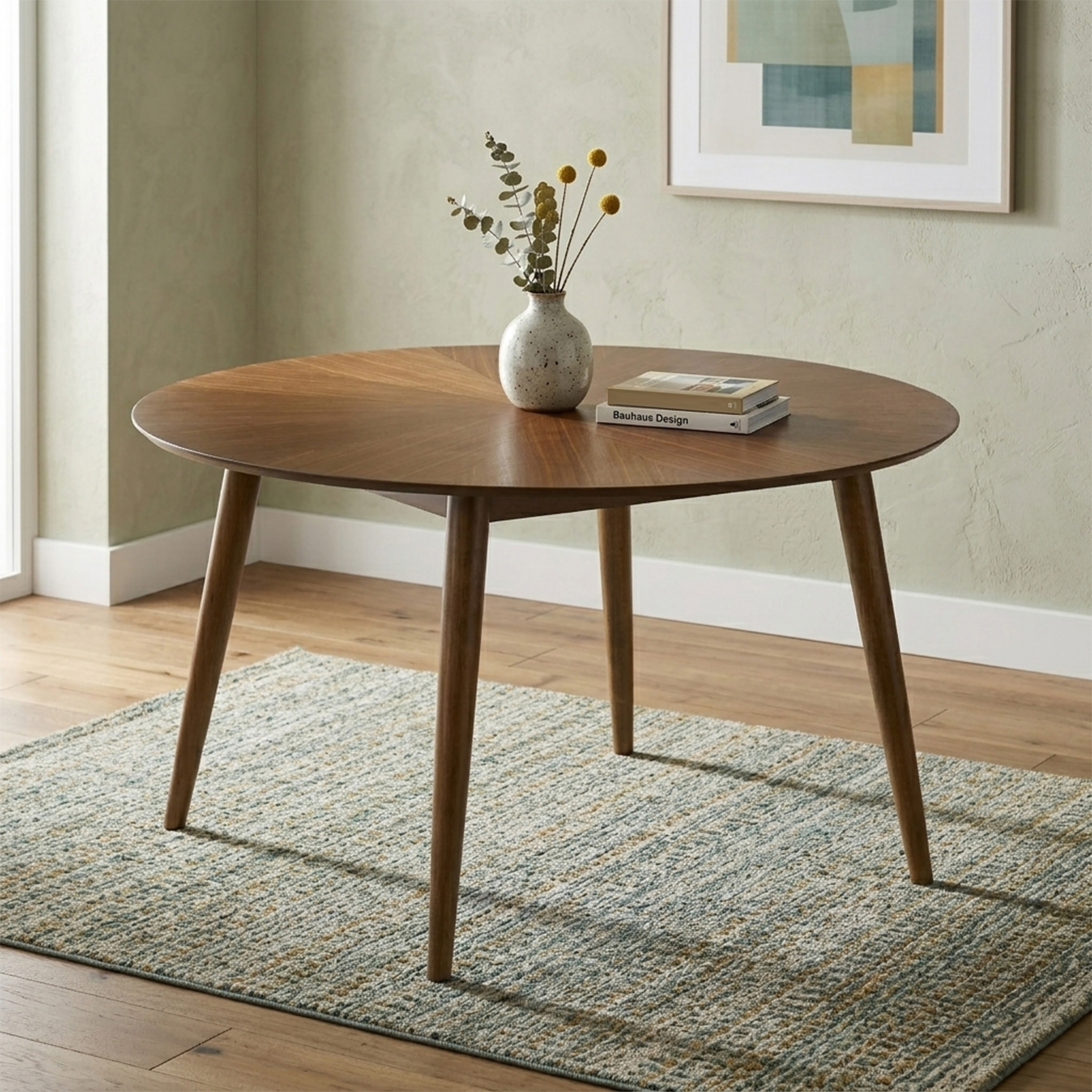 Furniture of America Cavero Mid-Century Modern Walnut Wood 52-inch Round Dining Table