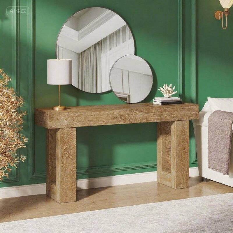 Farmhouse Console Table 63 Inch Engineered Wood MDF Entryway Living Room Hallway Sofa Table with Rustic Wood Finish