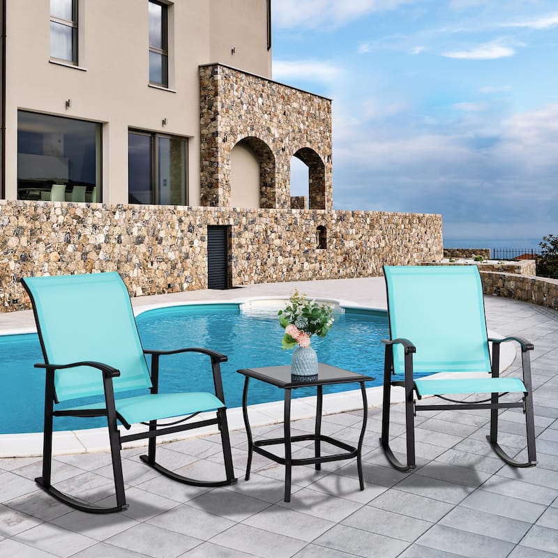 Futzca 3 Piece Outdoor Rocking Bistro Set - N/A - Blue