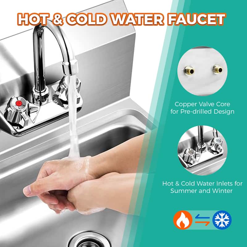 304 Stainless Steel Wall Mounted Hand Sink. NSF Certified.Durable & Easy to Install. Commercial Grade