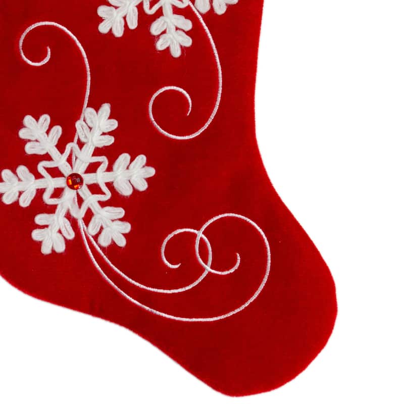 20.5-Inch Red and White Velvet With White Snowflake Christmas Stocking - 20.5"