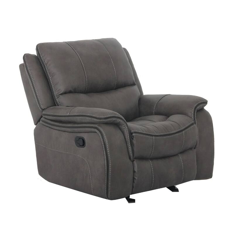 Heny Manual Glider Recliner Chair, Plush Dark Gray Pillow Top Arms