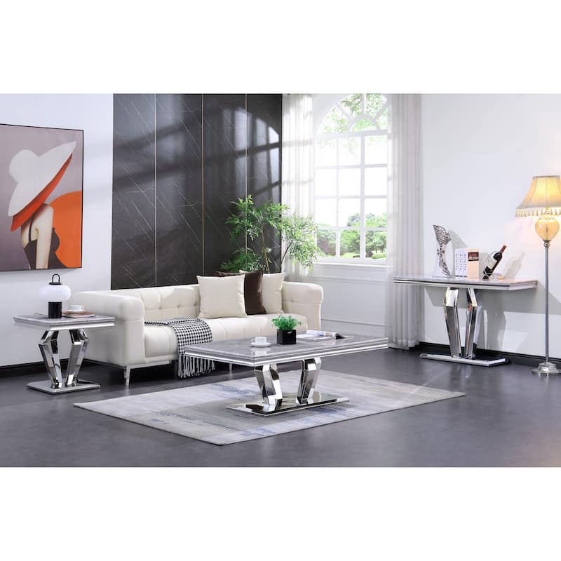 End Table with mirror Geometric Metal Base for Living Room, Bedroom, Sofa Couch