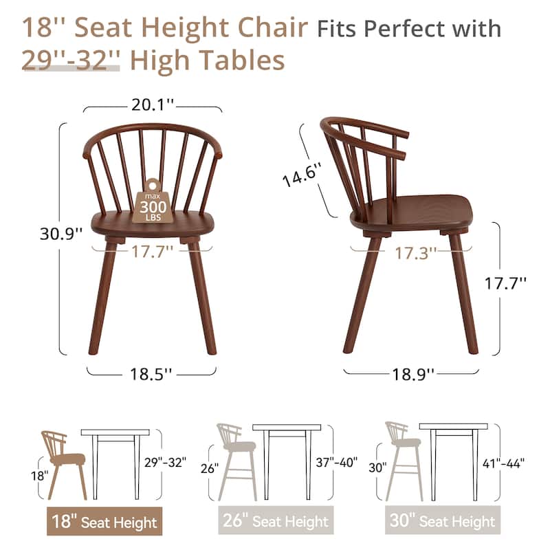 Wooden Dining Chairs with Spindle Backrest, Set of 2/4/6 Kitchen Chairs for Kitchen Island