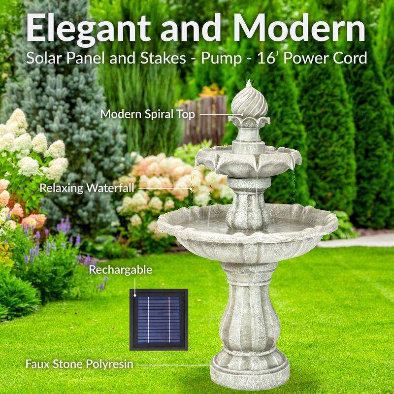 Sunnydaze Two Tier Solar-on-Demand Fountain, 35 Inch Tall - 35-Inch