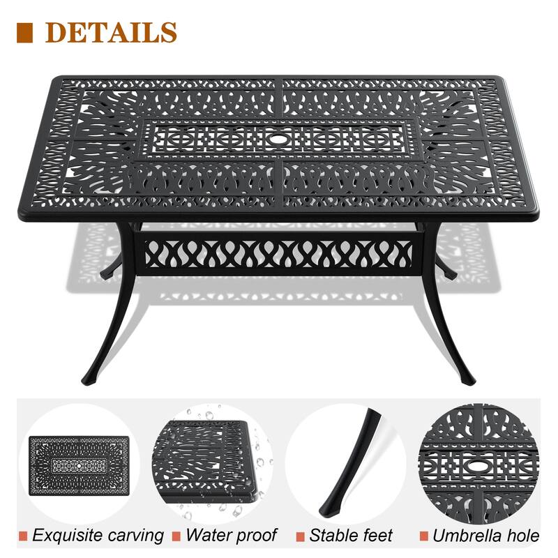 5-Piece Cast Aluminum Outdoor Dining Set with Brown Cushions