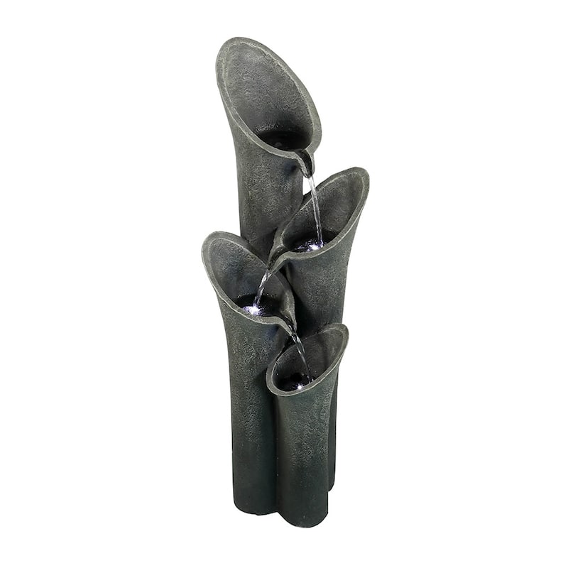 33 1/2-inch High Curved Cascading Outdoor Water Fountain w/LED Lights