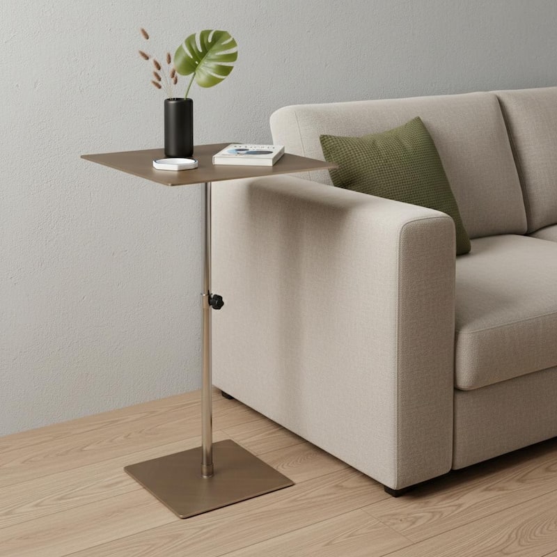 HomeRoots Bronze And Silver Steel Height Adjustable Square Pedestal End Table - 16.00 in. x 30.00 in. x 16.00 in. - Bronze - Steel