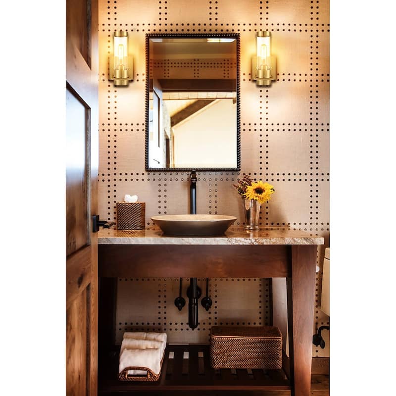 Clara Modern Wall Sconce with Cylinder Clear Glass Shade Set of 2