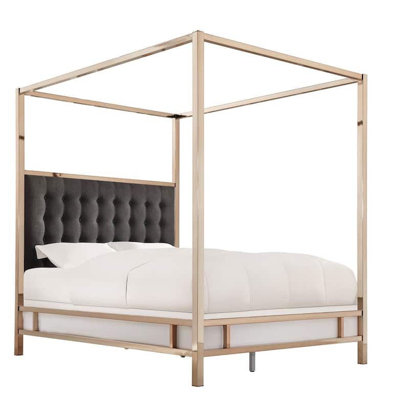 Solivita King-size Canopy Champagne Gold Metal Bed by iNSPIRE Q Bold - Dark Grey Linen - King