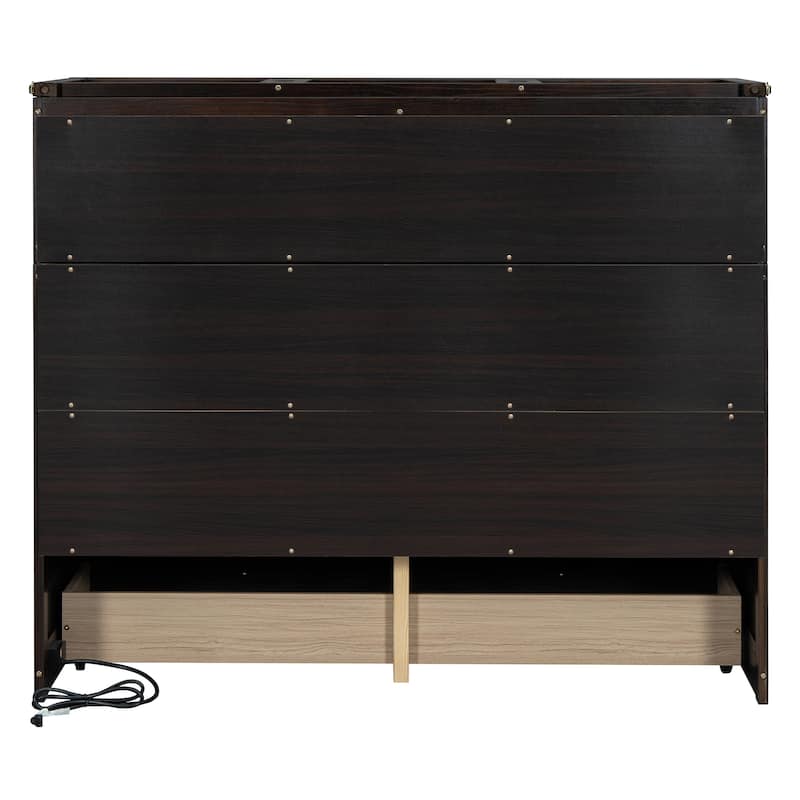 Wood Murphy Chest Bed Frame with Drawer and Charging Station, Space Saving Hidden Folding Cabinet Bed