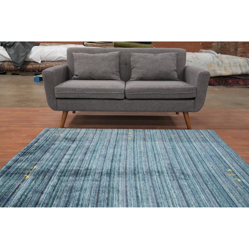 Hand Knotted Oriental Viscose Silk Carpet Tribal Animal Pictorial Navy Blue & Blues Gabbeh Area Rug - 5' 9'' X 6' 3''