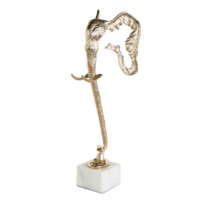 Aluminum Metal Elephant Tall Cutout Silhouette Sculpture with Marble Base - Gold - Roche River Decor - 9"W x 9"L x 27"H
