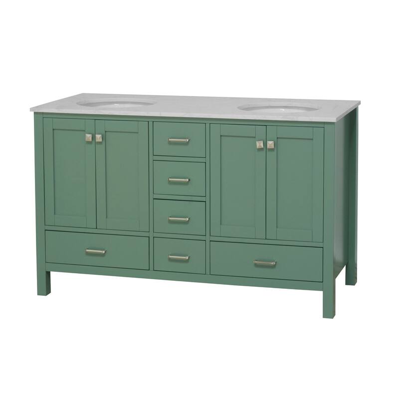 KitchenBathCollection Horizon 60" Double Bathroom Vanity with Engineered Carrara Top