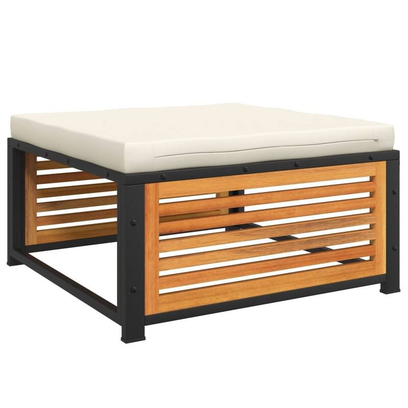 vidaXL Garden Stool Cream White Solid Acacia Wood, Powder-Coated Steel - 26.8 x 26.8 x 11.8 in