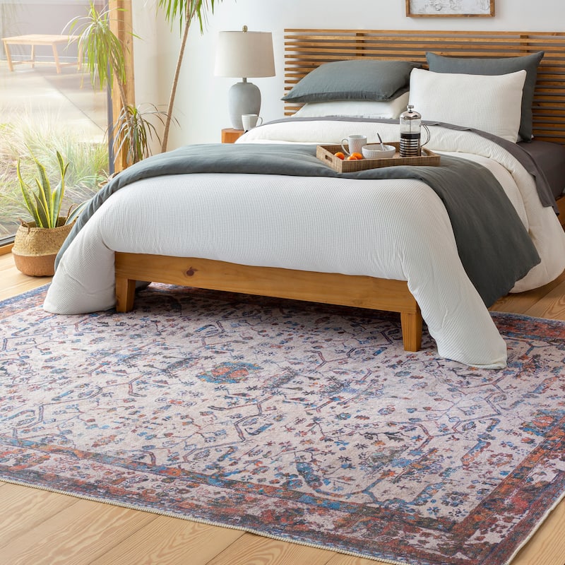 Artistic Weavers Fatimah Traditional Floral Machine Washable Area Rug - 8' 10" x 12' - Light Grey/Rust