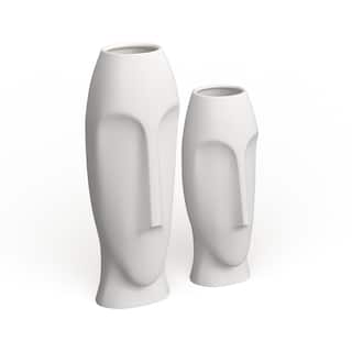Allan Andrews White Modern Abstract Faces Vases (Set of 2)