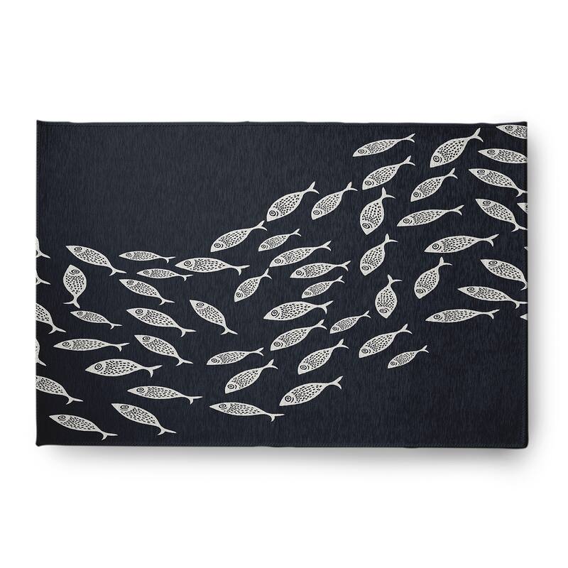Escuela Nautical Chenille Rug - Shark Blue and White - 4' x 6'