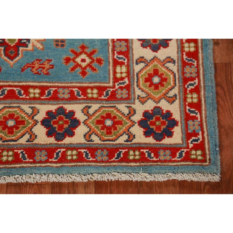 Light Blue Kazak Foyer Rug Handmade Traditional Accent Wool Carpet - 2'9"x 3'11"