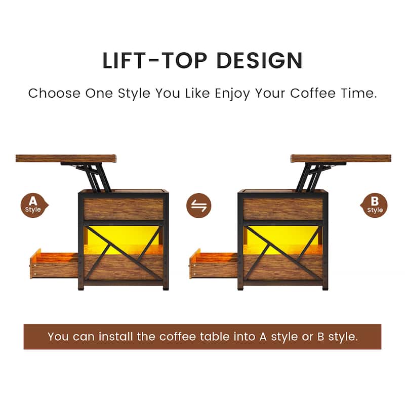 Coffee Table Lift Top 2 Drawers Hidden Compartment for Living Room