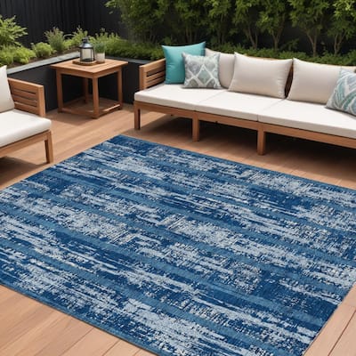 HomeRoots Striped Transitional Rectangle Outdoor Rug