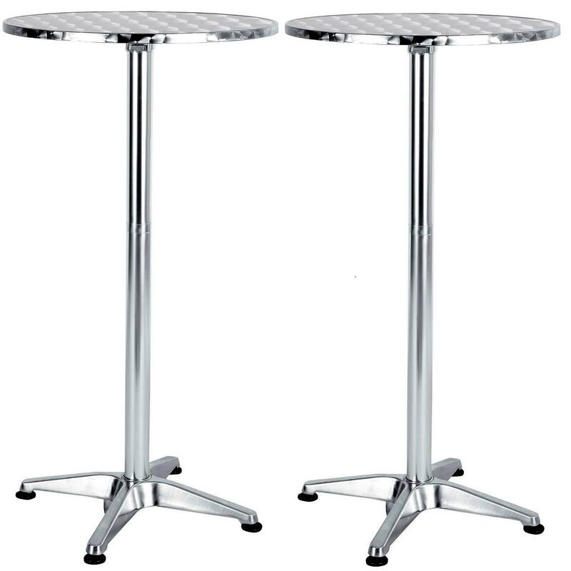 Aluminum Indoor Outdoor 23.75" Round Restaurant Bar Height 45" Table flip top, Patio Steel 25.75" Base Set of 2 - Silver