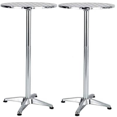 Aluminum Indoor Outdoor 23.75" Round Restaurant Bar Height 45" Table flip top, Patio Steel 25.75" Base Set of 2
