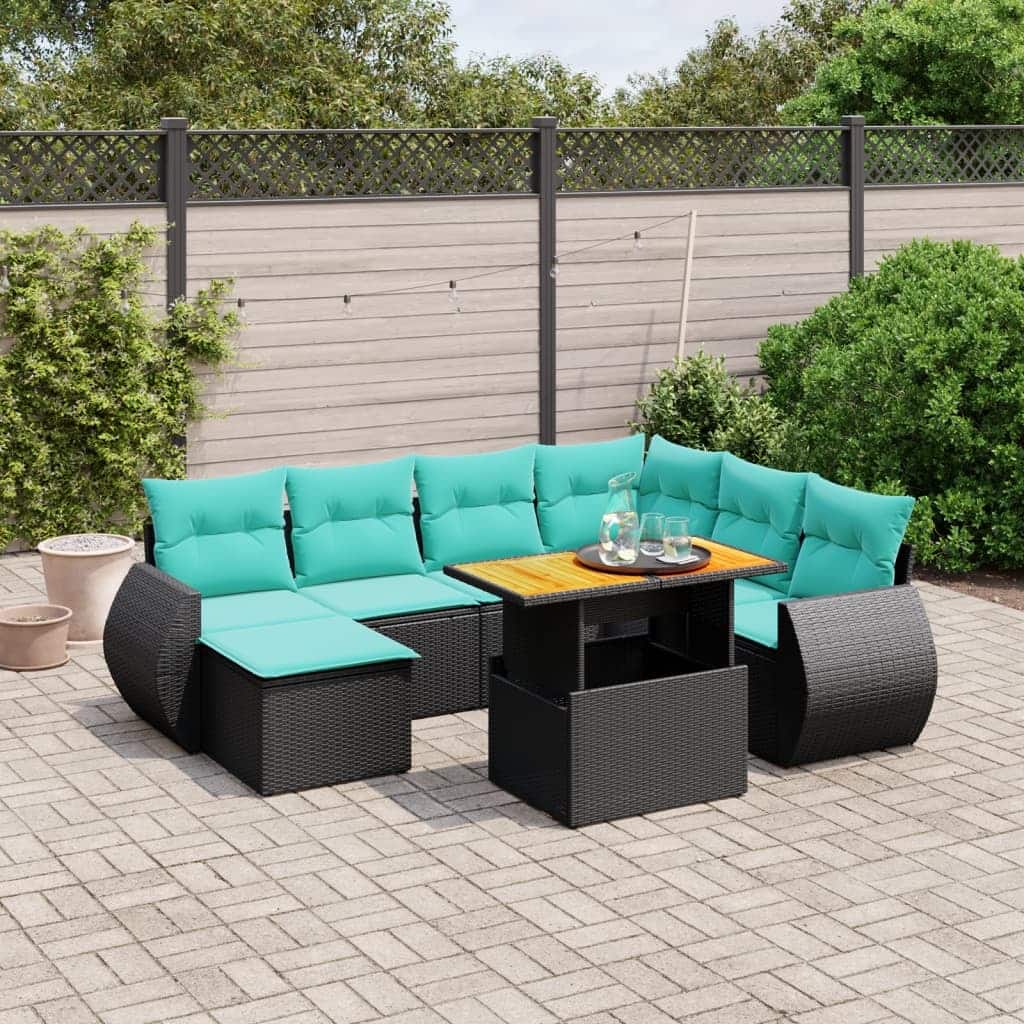 vidaXL Patio Sofa Set with Cushions Outdoor Furniture 8 Piece Poly Rattan - 24.4 x 24.4 x 27.2