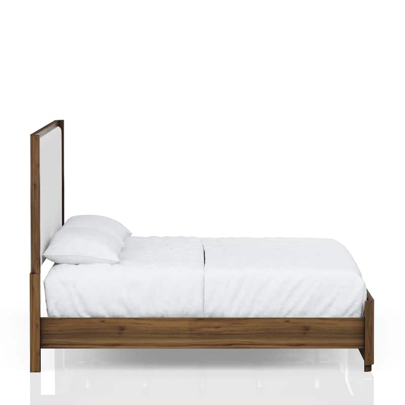 Queen Size Upholstered Platform Bed Frame with Walnut Veneer, Upholstered Headboard and Casual Transitional Design for Bedroom